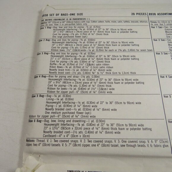 Simplicity 8938 Purse Pattern "Accessory Club" 6 diff pattern designs UNCUT - Picture 10 of 11